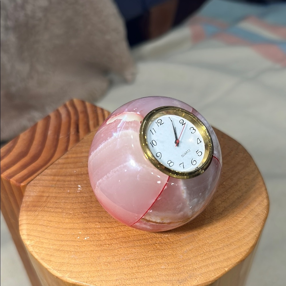 Pink Onyx Ball Marble Desk Clock